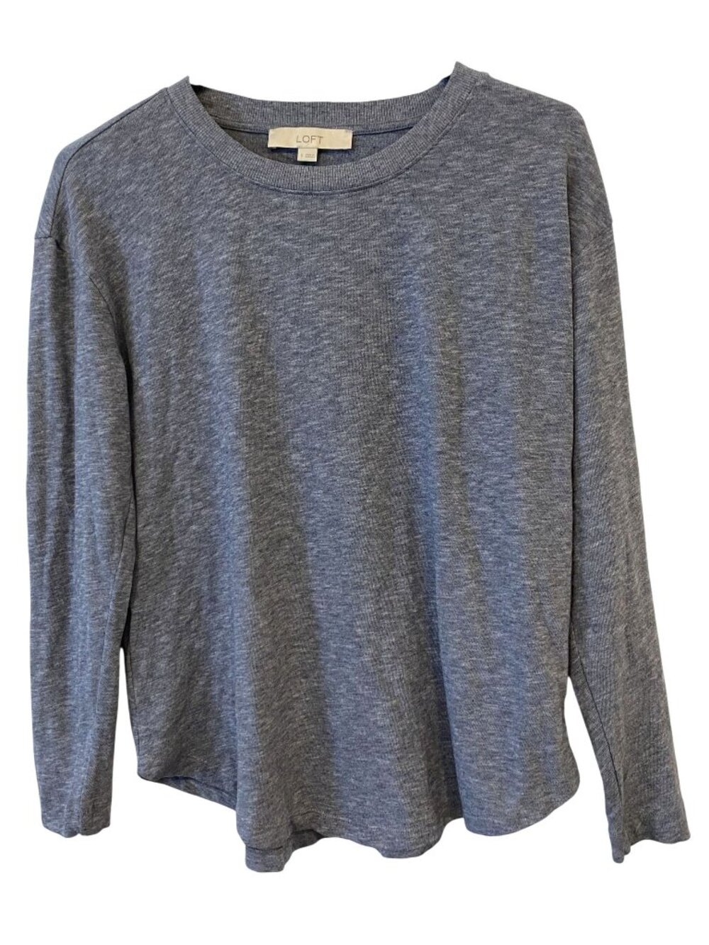 LOFT Womens S Blue Gray Long Sleeve Crew Neck Top Relaxed Fit Minimalist